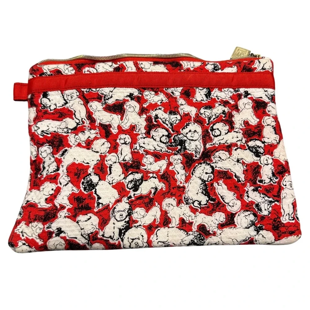 Carolina Herrera Target Dog Print Pouch‎ Cosmetic Bag Red White Makeup New